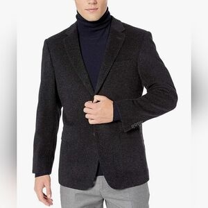 Classic Black Sport Coat with Textured Wool Blend and Tailored Fit